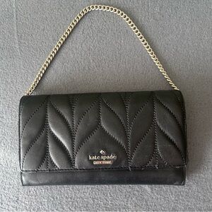 KATE SPADE Milou Briar Lane Quilted Black Leather Chain Wallet Wristlet Clutch